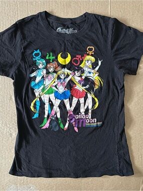 Sailor Moon Graphic Baby Tee Black Juniors Large Anime Sailor Soldiers Guardians